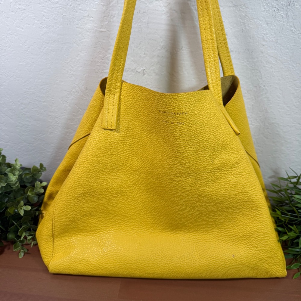 Kurt Geiger Violet Women Yellow Pebbled Leather Tote Bag